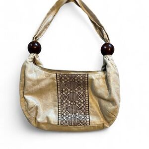 Elegant BCBG Paris Shoulder Bag with Lace Detail